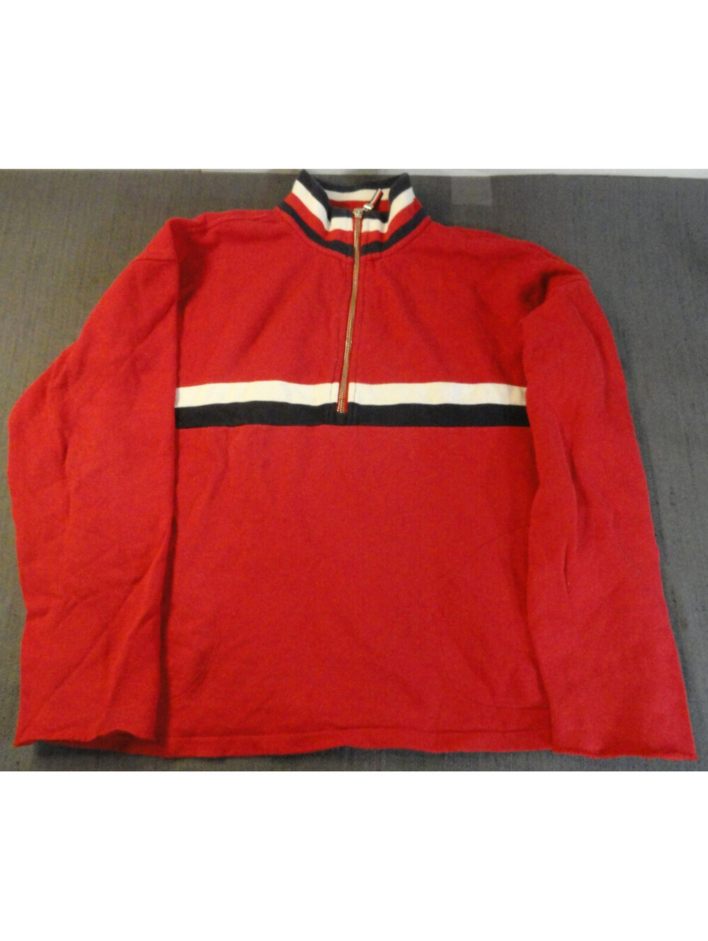TOMMY HILFIGER PULL OVER HALF ZIP RED WHITE BLACK SWEATER SIZE SMALL PETITE